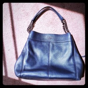 Coach Metallic Blue Lexy chain handbag  #F22209